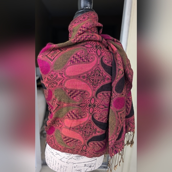 100% PASHMINA Paisley Shawl Scarf - Picture 11 of 16